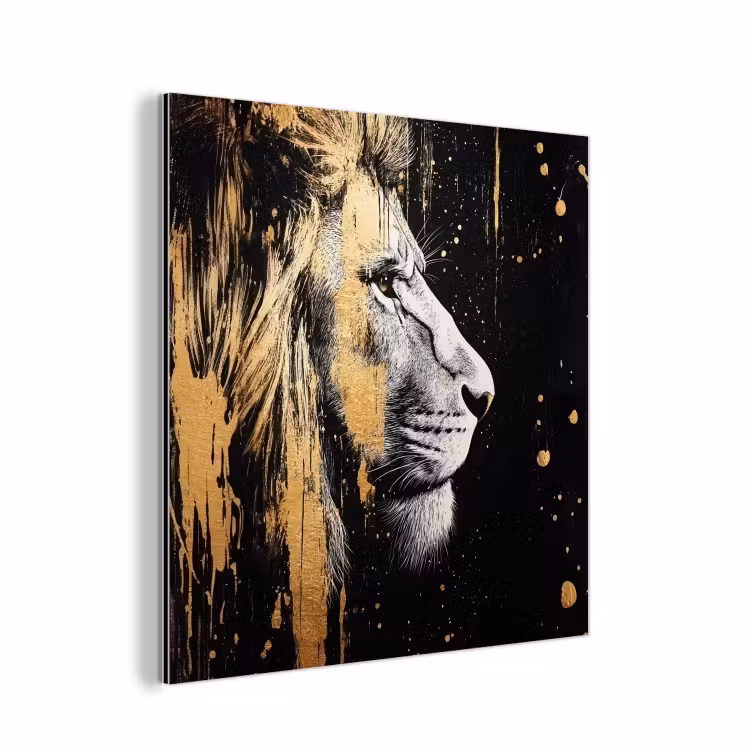 Aluminium schilderij - Portret - Leeuw - Abstract - Goud — 1