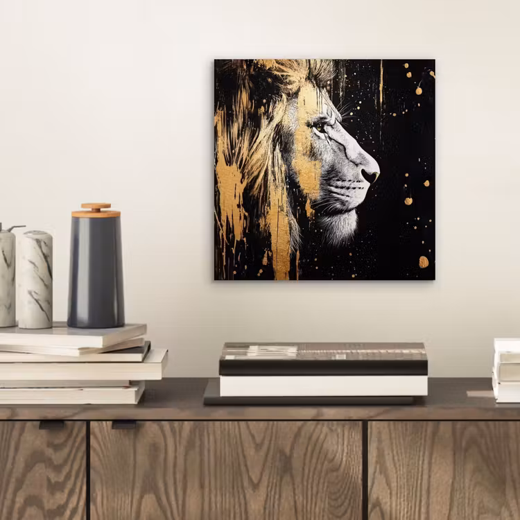 Aluminium schilderij - Portret - Leeuw - Abstract - Goud — 2