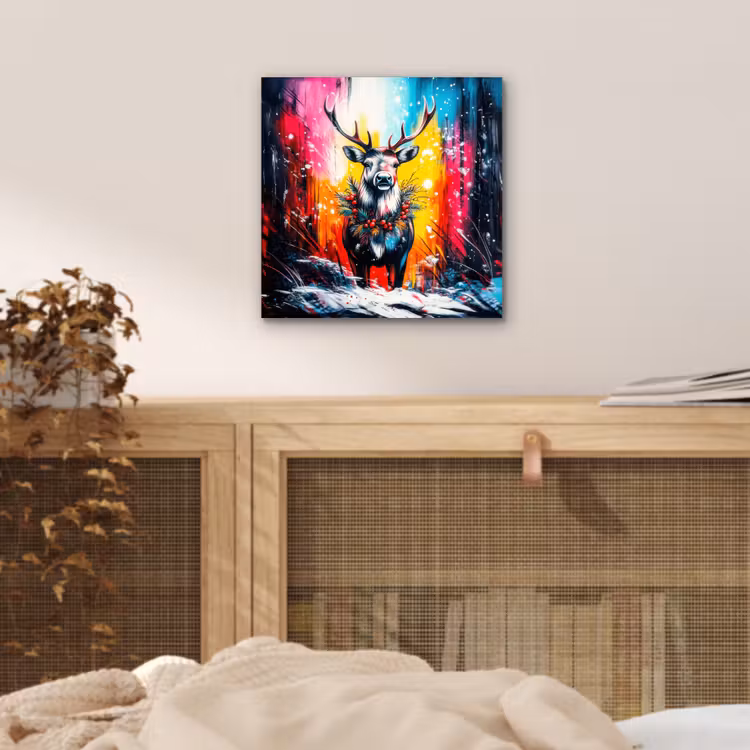 Aluminium schilderij - Rendier - Gewei - Krans - Kleurrijk — 4