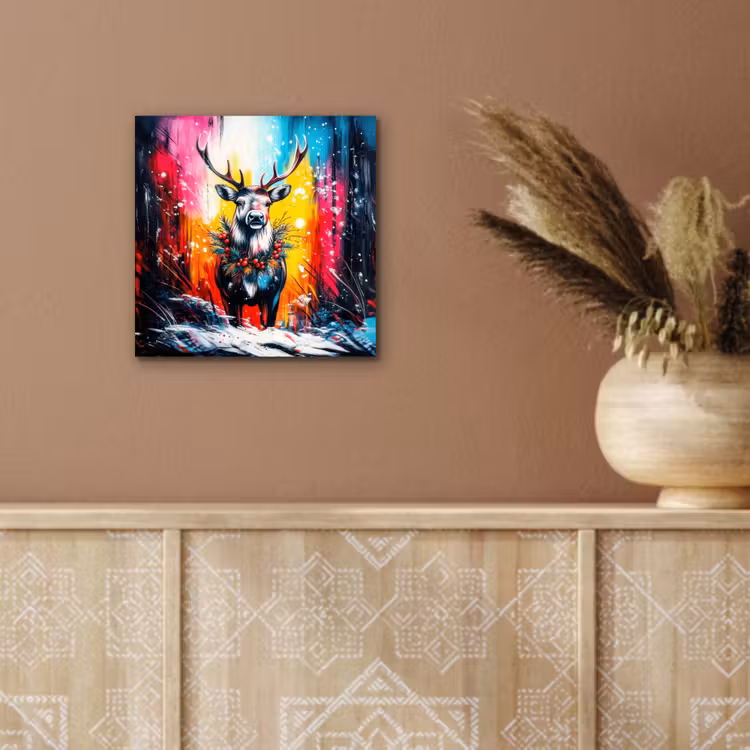 Aluminium schilderij - Rendier - Gewei - Krans - Kleurrijk — 5