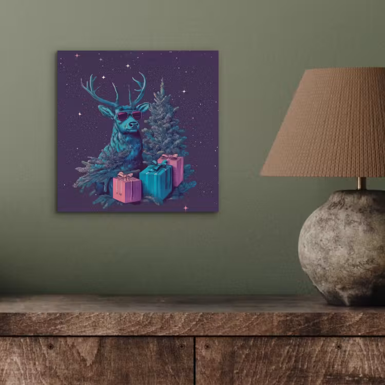 Aluminium schilderij - Rendier - Zonnebril - Neon - Kerstboom — 3