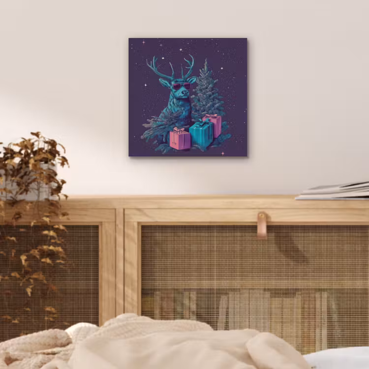 Aluminium schilderij - Rendier - Zonnebril - Neon - Kerstboom — 4