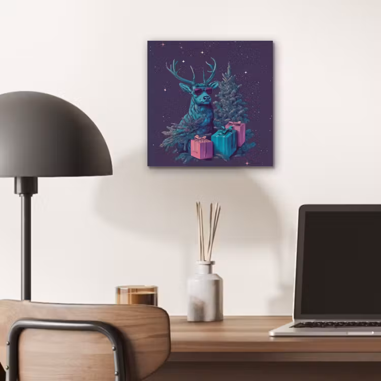 Aluminium schilderij - Rendier - Zonnebril - Neon - Kerstboom — 6