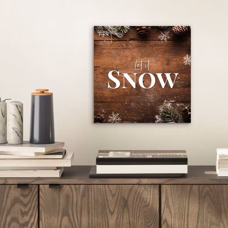 Aluminium schilderij - Sneeuw - Houtlook - Quote - Let it snow — 2