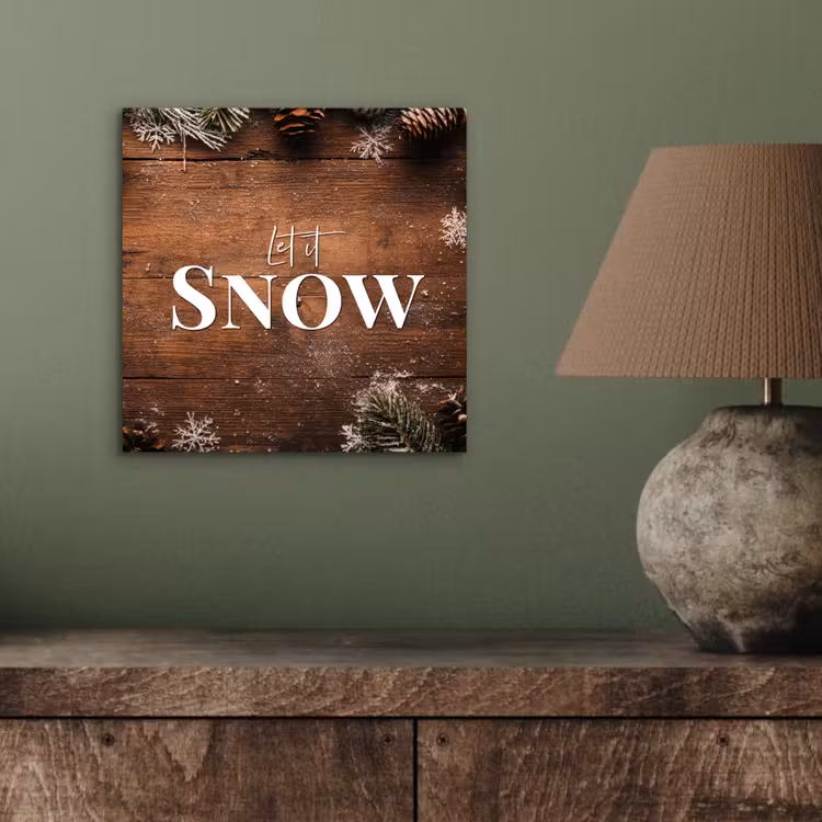 Aluminium schilderij - Sneeuw - Houtlook - Quote - Let it snow — 3