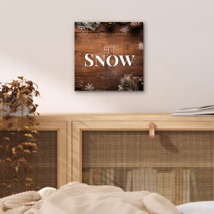 Aluminium schilderij - Sneeuw - Houtlook - Quote - Let it snow — 4