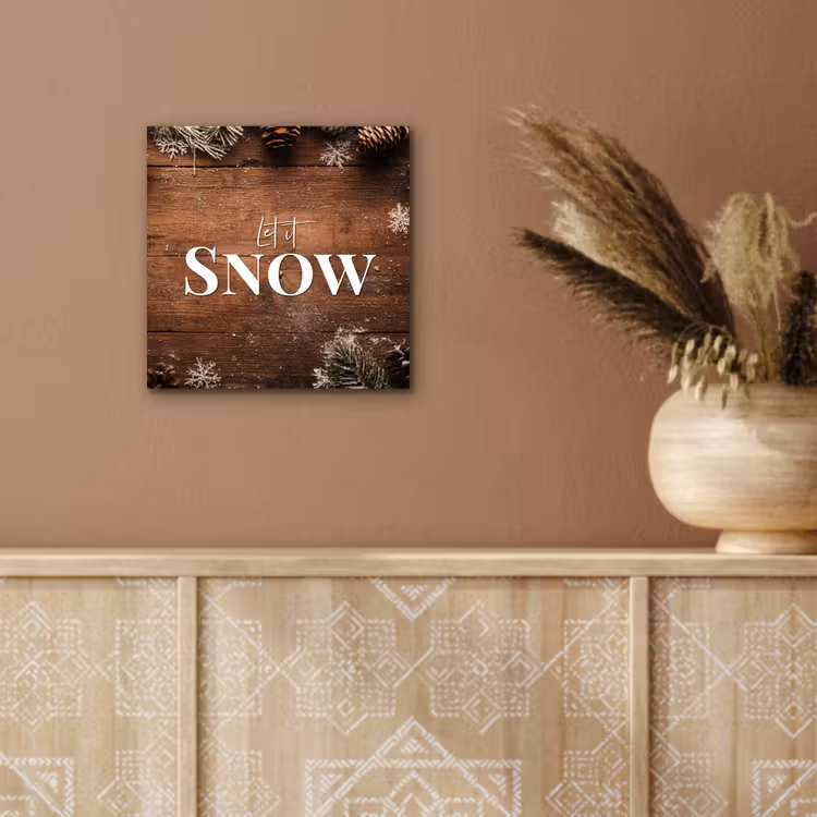 Aluminium schilderij - Sneeuw - Houtlook - Quote - Let it snow — 5