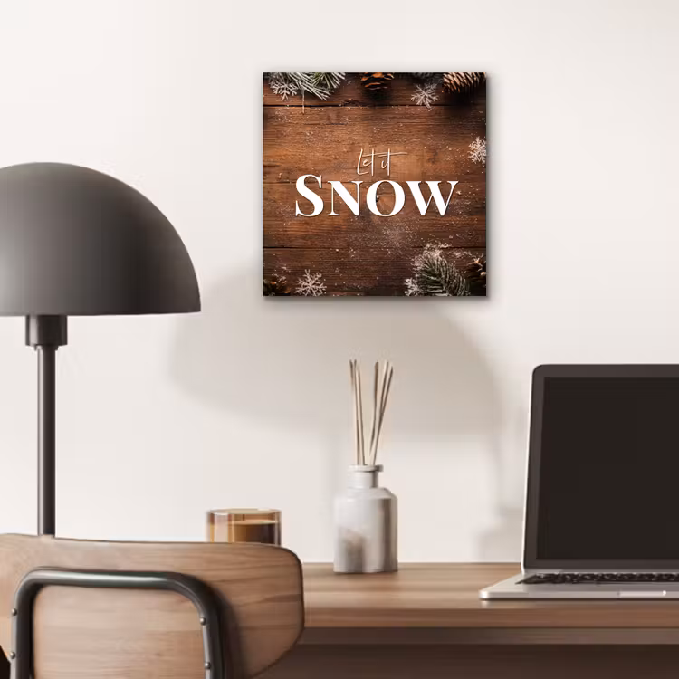 Aluminium schilderij - Sneeuw - Houtlook - Quote - Let it snow — 6