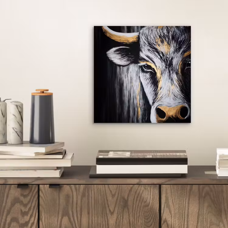 Aluminium schilderij - Stier - Hoorns - Snuit - Goud — 2