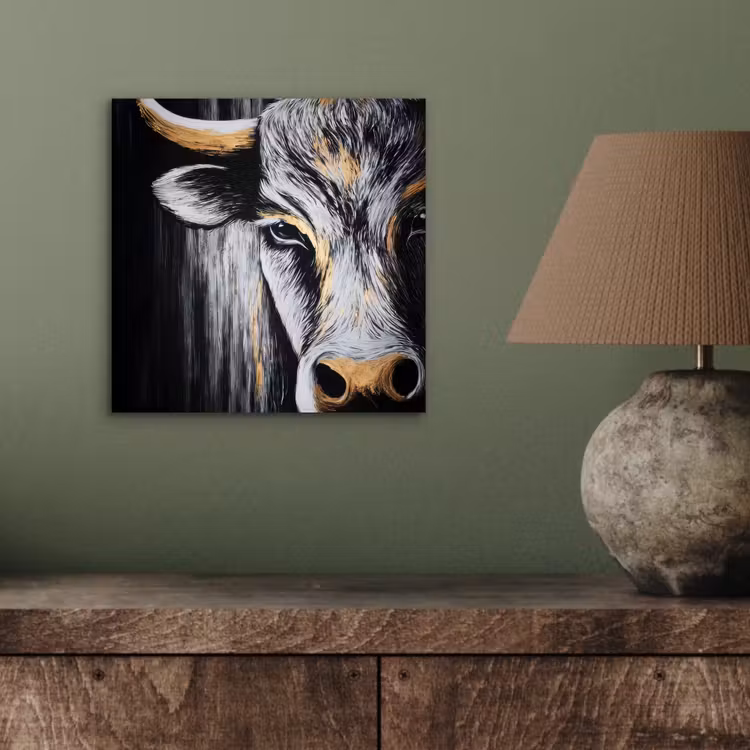 Aluminium schilderij - Stier - Hoorns - Snuit - Goud — 3