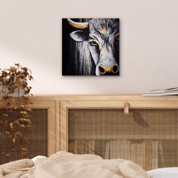 Aluminium schilderij - Stier - Hoorns - Snuit - Goud — 4