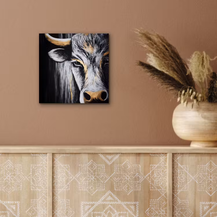 Aluminium schilderij - Stier - Hoorns - Snuit - Goud — 5