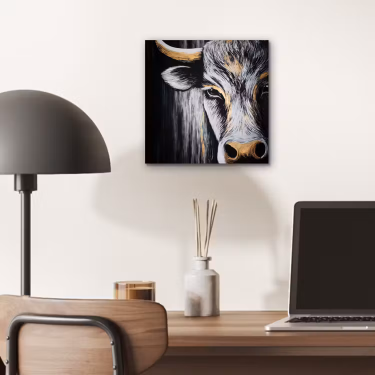 Aluminium schilderij - Stier - Hoorns - Snuit - Goud — 6