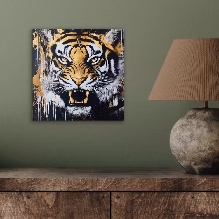 Aluminium schilderij - Tijger - Verfspatten - Goud — 3