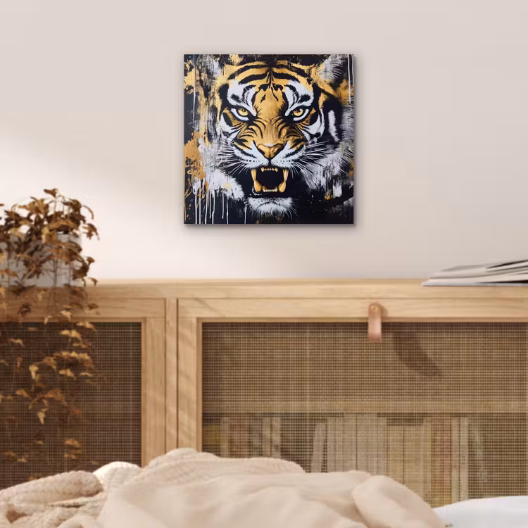 Aluminium schilderij - Tijger - Verfspatten - Goud — 4