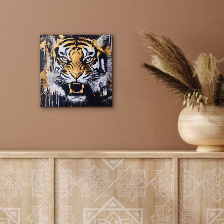 Aluminium schilderij - Tijger - Verfspatten - Goud — 5