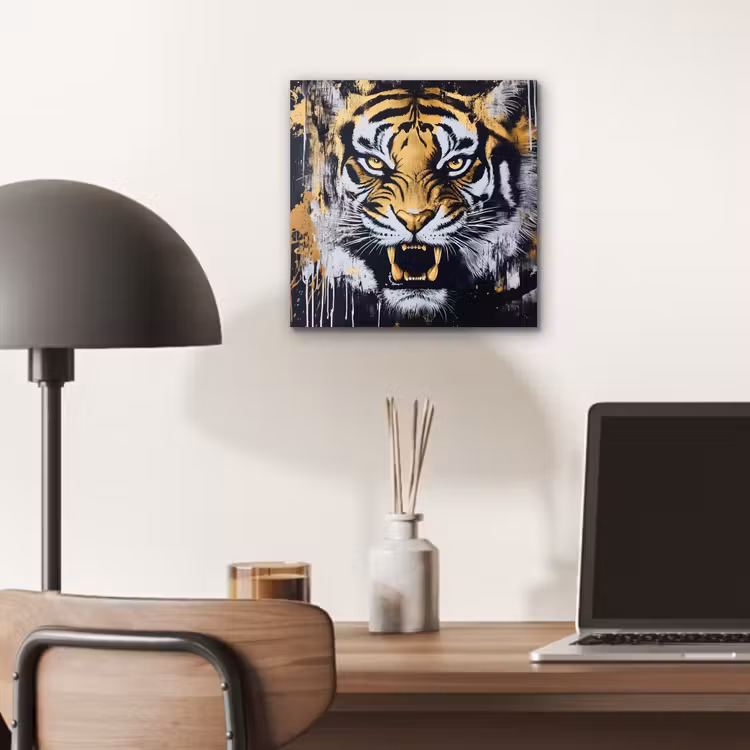 Aluminium schilderij - Tijger - Verfspatten - Goud — 6