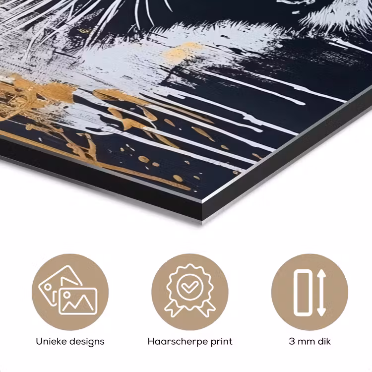 Aluminium schilderij - Tijger - Verfspatten - Goud — 7