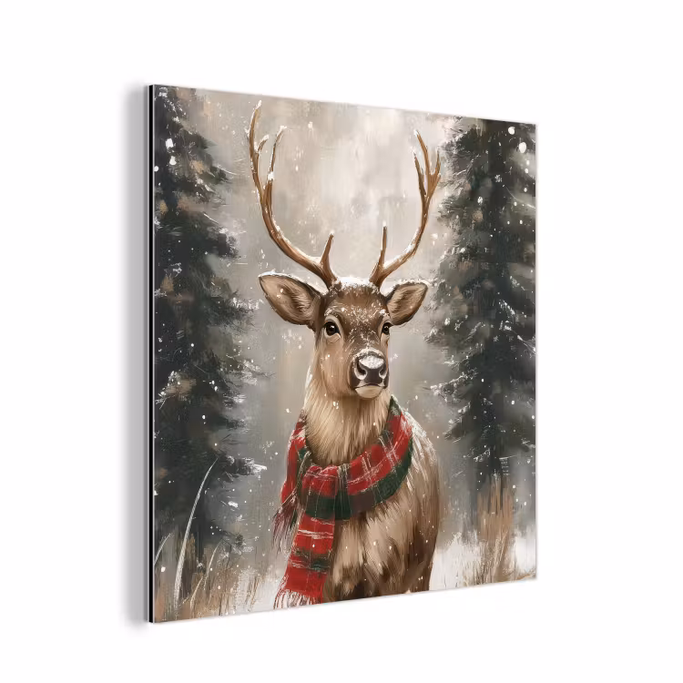 Aluminium schilderij - Winter - Bos - Rendier - Donker — 1