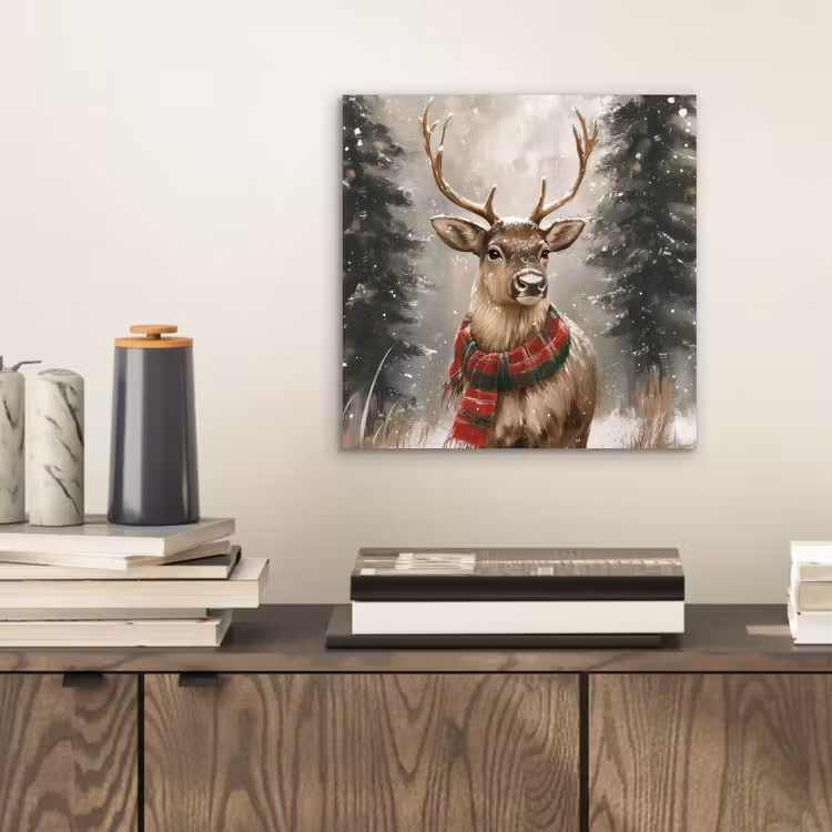 Aluminium schilderij - Winter - Bos - Rendier - Donker — 2