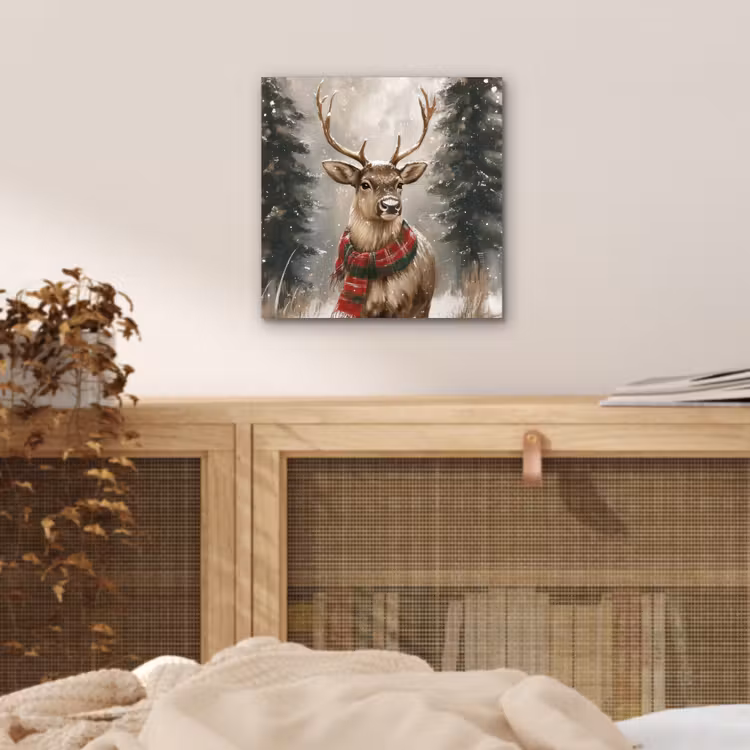 Aluminium schilderij - Winter - Bos - Rendier - Donker — 4