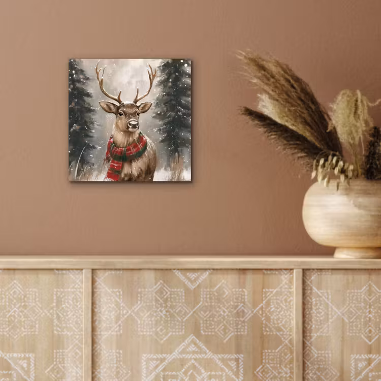 Aluminium schilderij - Winter - Bos - Rendier - Donker — 5