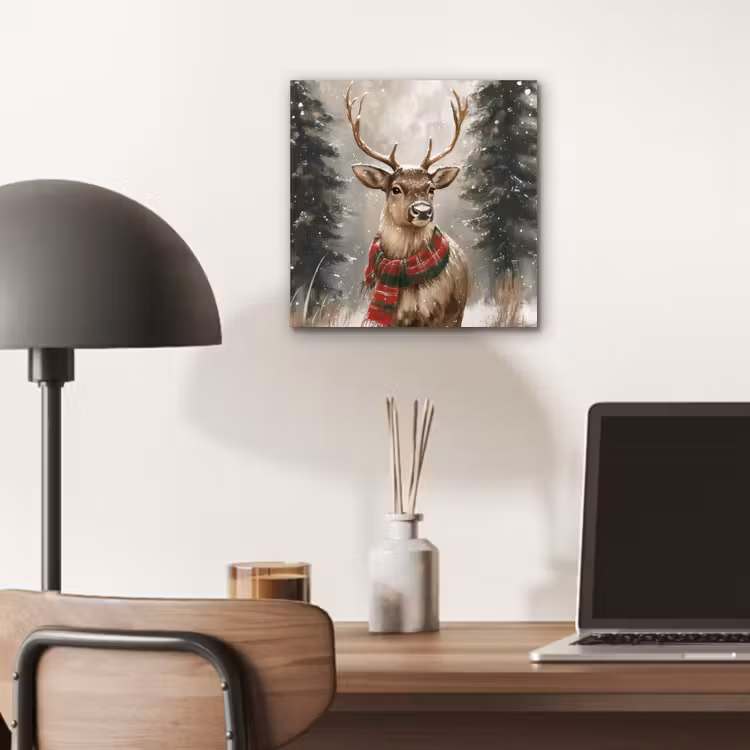Aluminium schilderij - Winter - Bos - Rendier - Donker — 6