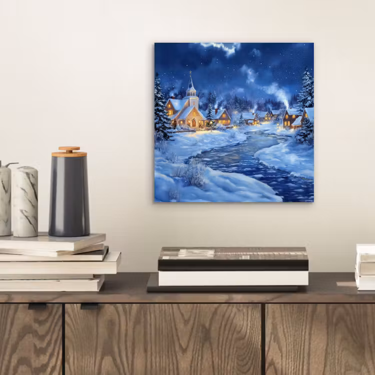 Aluminium schilderij - Winteravond - Kerstdorp - Donker — 2