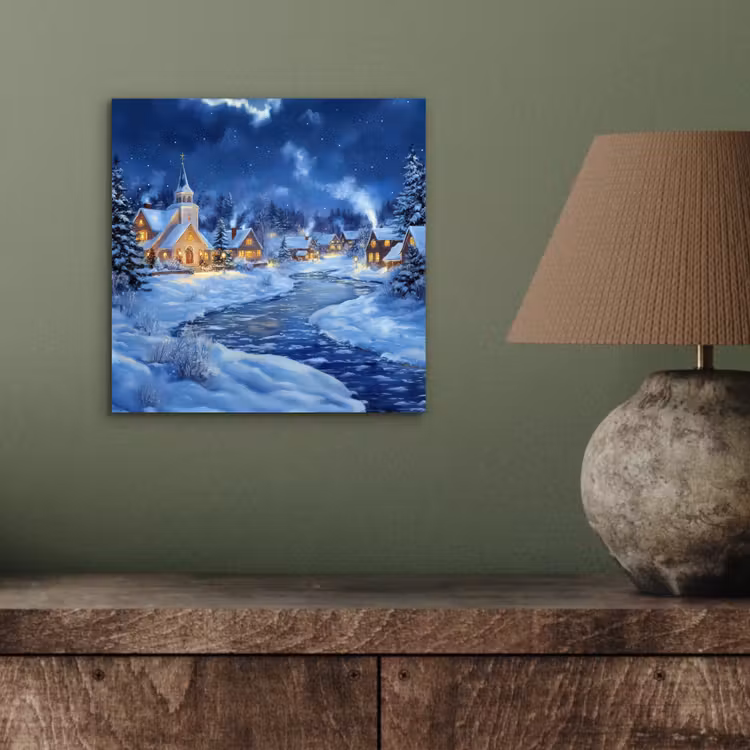 Aluminium schilderij - Winteravond - Kerstdorp - Donker — 3