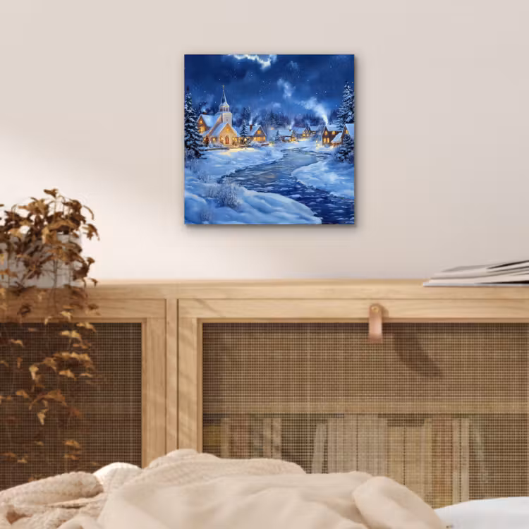 Aluminium schilderij - Winteravond - Kerstdorp - Donker — 4