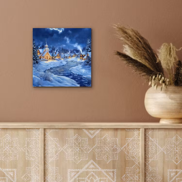 Aluminium schilderij - Winteravond - Kerstdorp - Donker — 5
