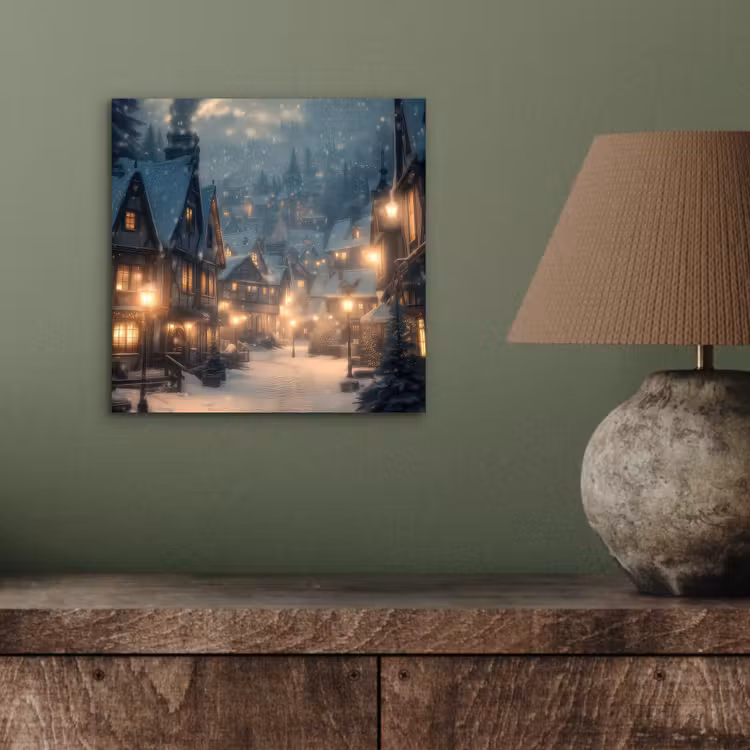 Aluminium schilderij - Winterdorp - Sneeuw - Donker — 3