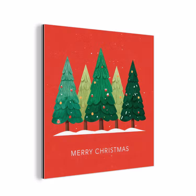 Aluminium schilderij - Minimalistisch - Kerstbomen - Rood - Sneeuw — 1