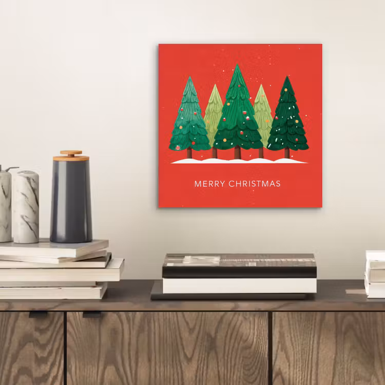 Aluminium schilderij - Minimalistisch - Kerstbomen - Rood - Sneeuw — 2