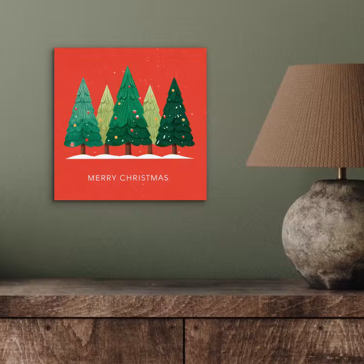 Aluminium schilderij - Minimalistisch - Kerstbomen - Rood - Sneeuw — 3