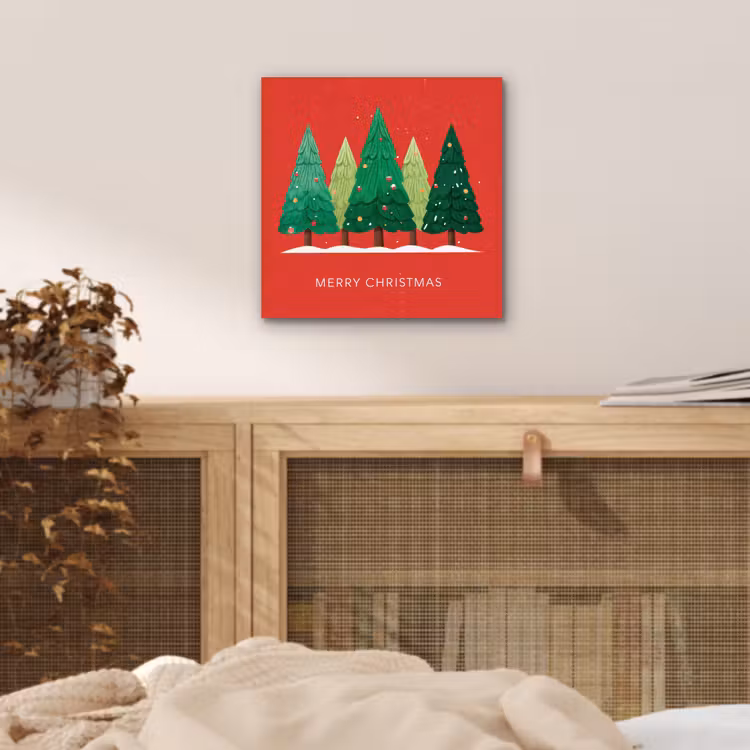 Aluminium schilderij - Minimalistisch - Kerstbomen - Rood - Sneeuw — 4