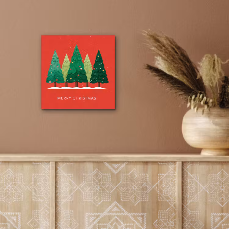 Aluminium schilderij - Minimalistisch - Kerstbomen - Rood - Sneeuw — 5