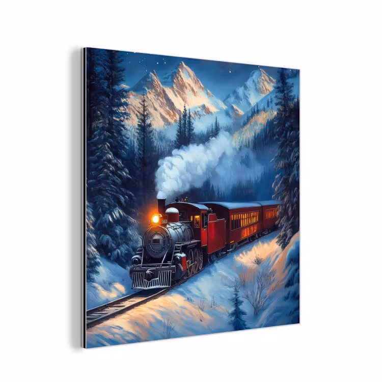 Aluminium schilderij - Trein - Kerst - Sneeuw - Kersttrein — 1