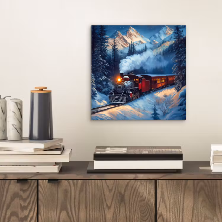 Aluminium schilderij - Trein - Kerst - Sneeuw - Kersttrein — 2