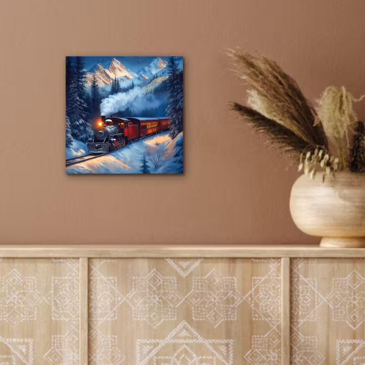 Aluminium schilderij - Trein - Kerst - Sneeuw - Kersttrein — 5