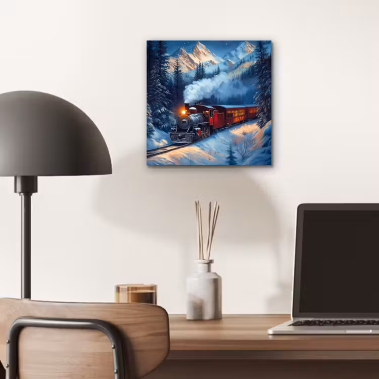 Aluminium schilderij - Trein - Kerst - Sneeuw - Kersttrein — 6