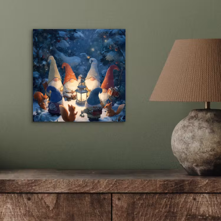 Aluminium schilderij - Winter - Gnooms - Eekhoorns - Meerkleurig — 3