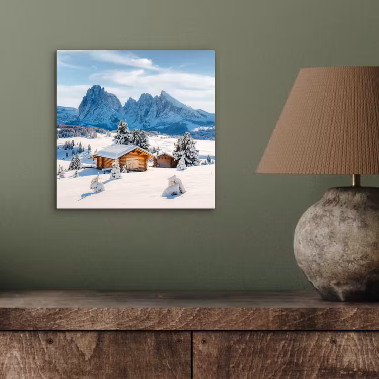 Aluminium schilderij - Winter - Huisje - Bergen - Uitzicht - Sneeuw — 3