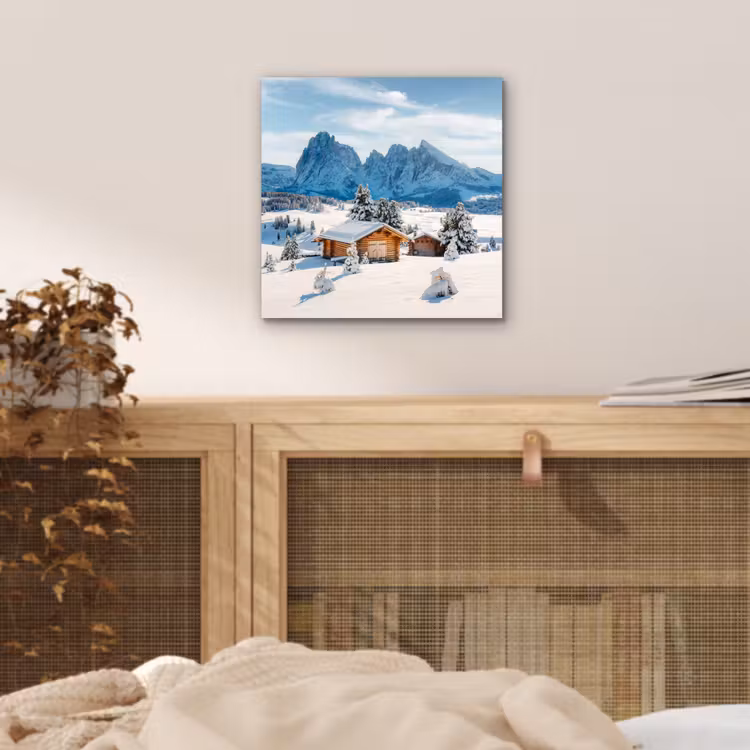Aluminium schilderij - Winter - Huisje - Bergen - Uitzicht - Sneeuw — 4