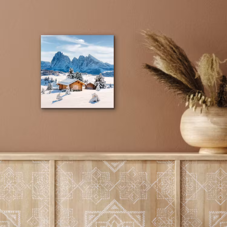 Aluminium schilderij - Winter - Huisje - Bergen - Uitzicht - Sneeuw — 5