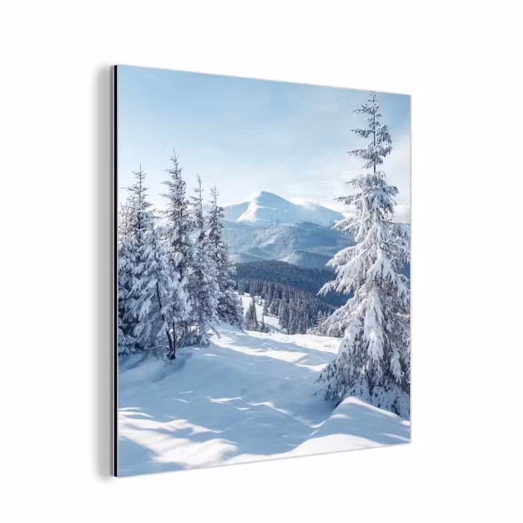 Aluminium schilderij - Winterlandschap - Natuur - Berg - Bomen - Sneeuw — 1