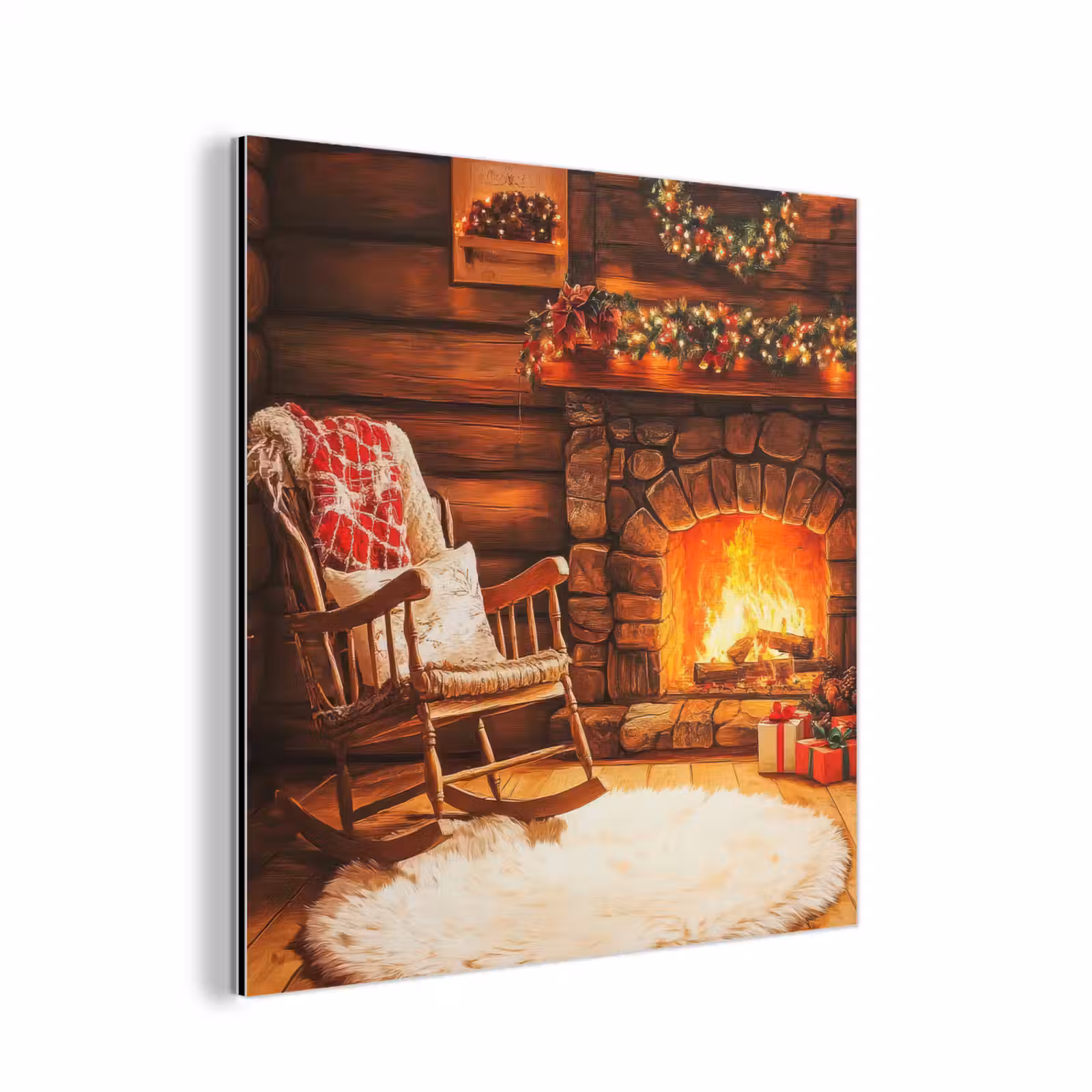 Aluminium schilderij - Winter - Kerst - Huis - Openhaard — 1