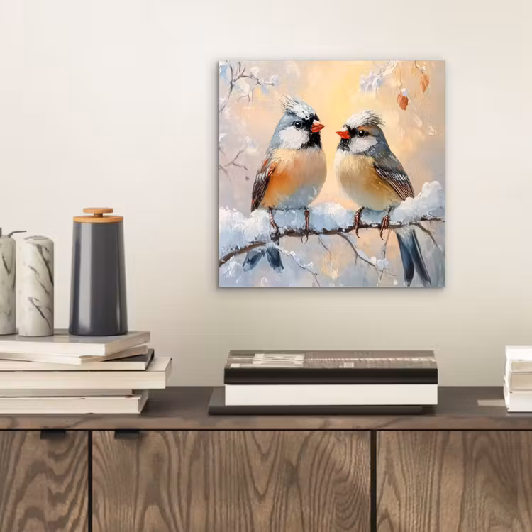 Aluminium schilderij - Vogels - Tak - Winter - Sneeuw — 2