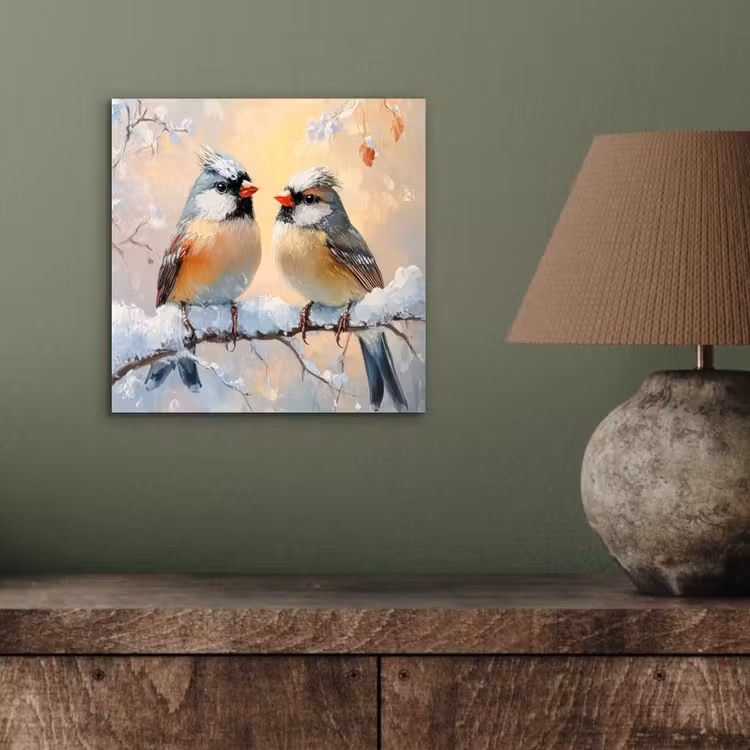 Aluminium schilderij - Vogels - Tak - Winter - Sneeuw — 3