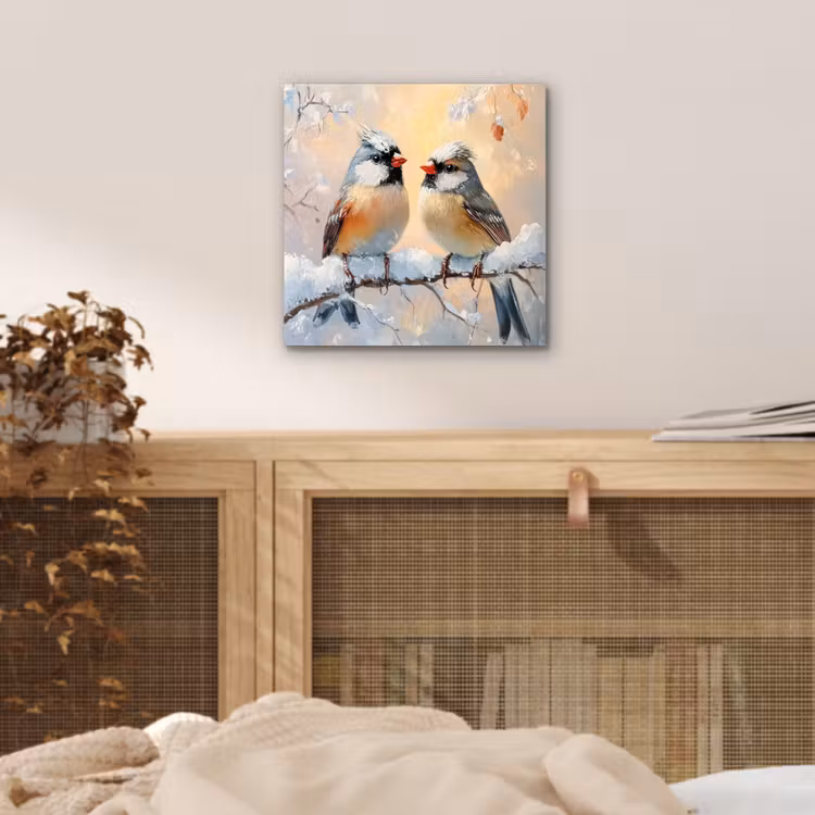 Aluminium schilderij - Vogels - Tak - Winter - Sneeuw — 4